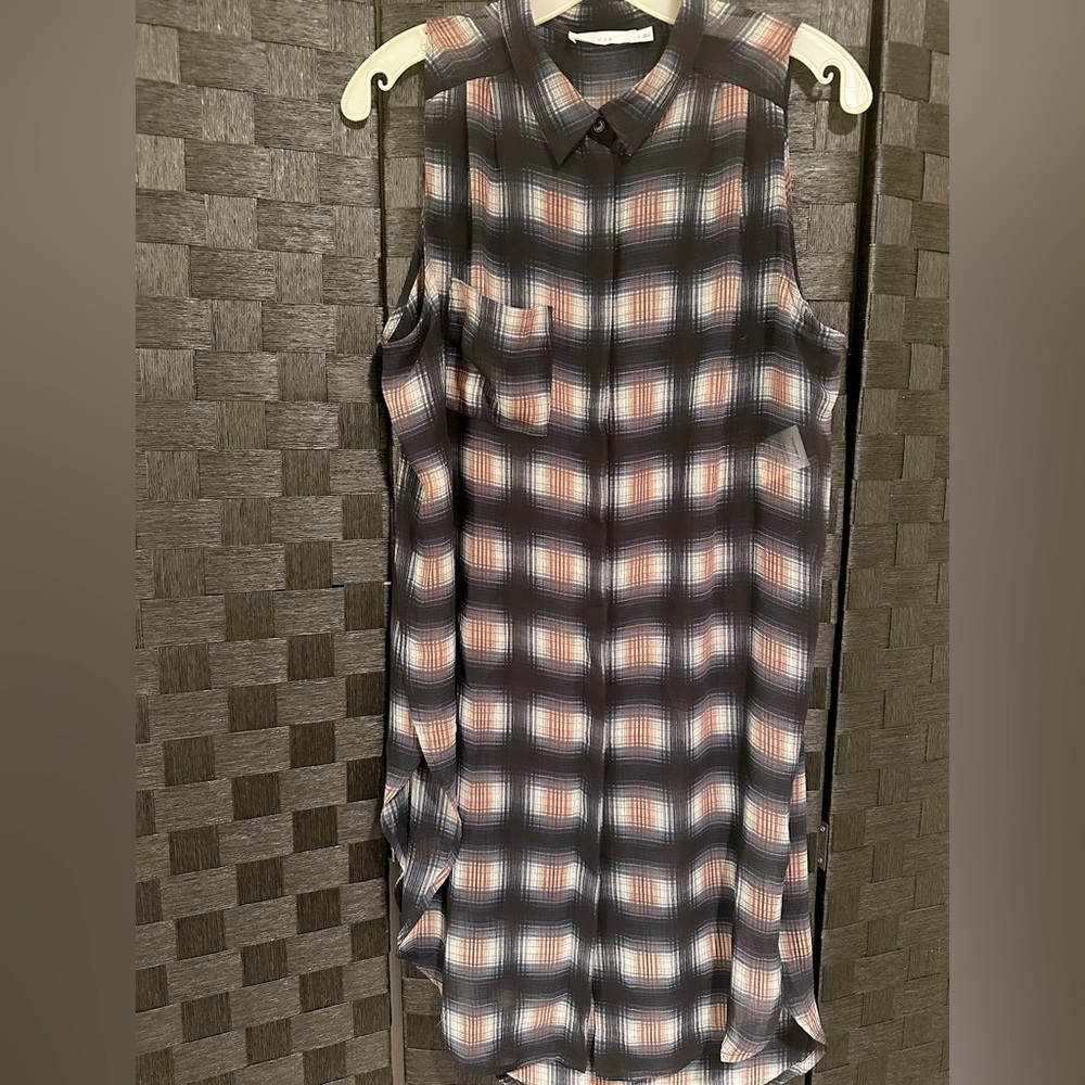 Sheer plaid sleeveless top